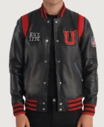 Liberte USA Black Leather Varsity Jacket front