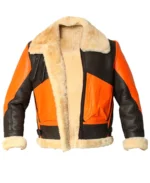 Mens Brown Real Bomber Leather Jacket front 1