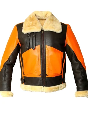 Mens Brown Real Bomber Leather Jacket front 2