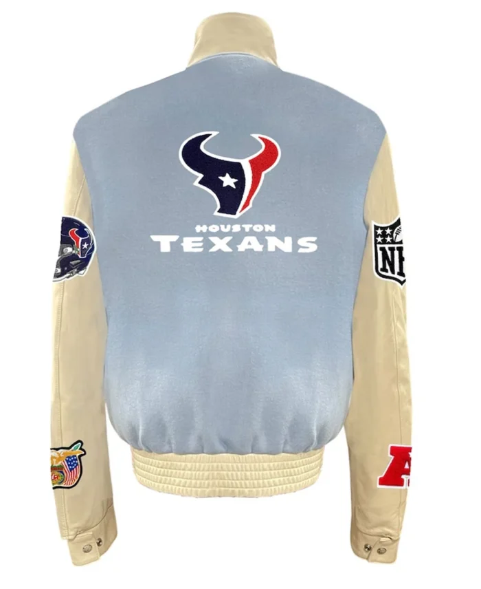 Men's Houston Texans Jeff Hamilton Light Blue Varsity Jacket back