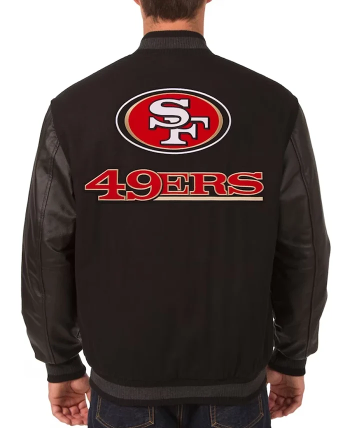 Men's San Francisco 49ers JH Design Black Wool & Leather jacket back