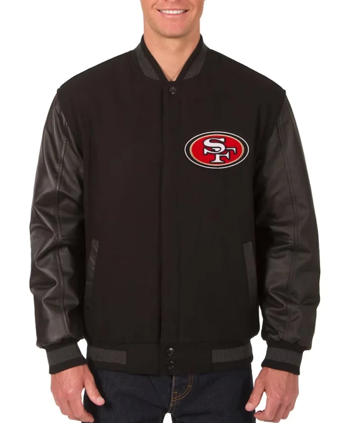 Men's San Francisco 49ers JH Design Black Wool & Leather jacket front