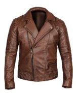 Men’s Vintage Quilted Brown Biker Jacket front