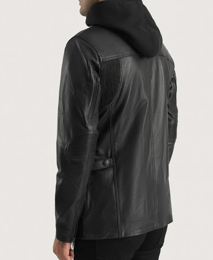 Moulder Hooded Black Leather Jacket back