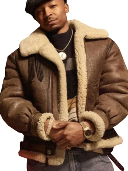 Power Book III Raising Kanan Lou Lou Brown Shearling Jacket front