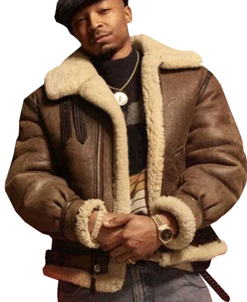 Power Book III Raising Kanan Lou Lou Brown Shearling Jacket front