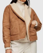 Rachel Omega Brown Faux Shearling Leather Jacket front