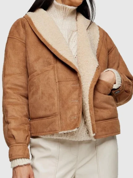 Rachel Omega Brown Faux Shearling Leather Jacket front