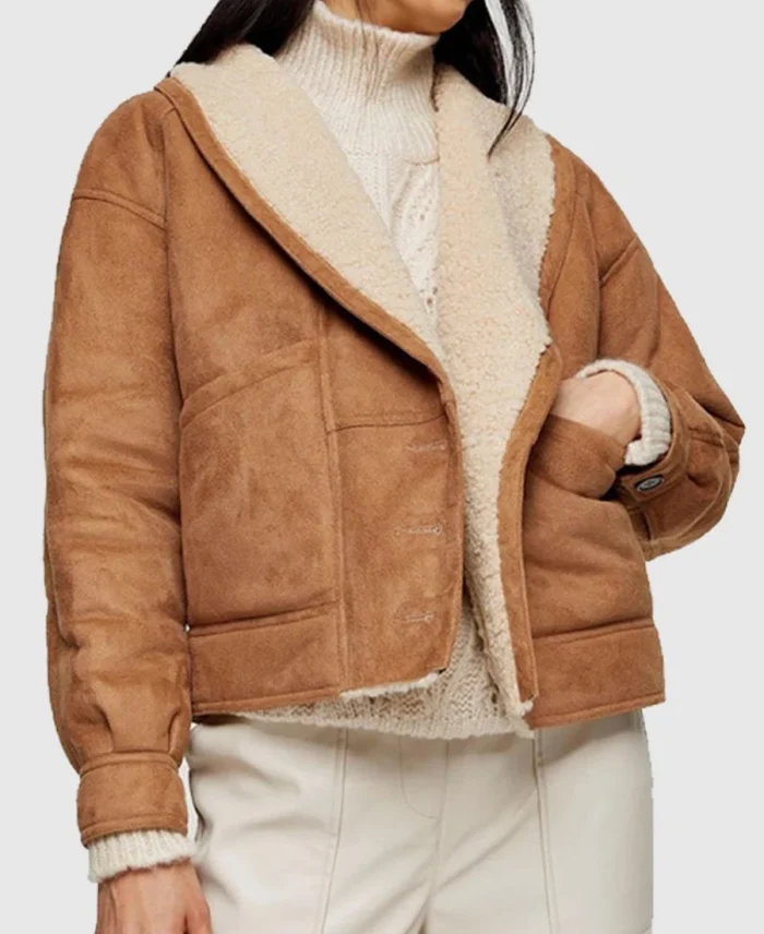 Rachel Omega Brown Faux Shearling Leather Jacket front