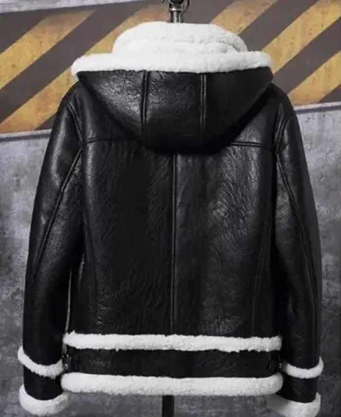 Raymond-SF Bomber Hooded Shearling Leather Jacket back