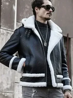 Raymond-SF Bomber Hooded Shearling Leather Jacket front