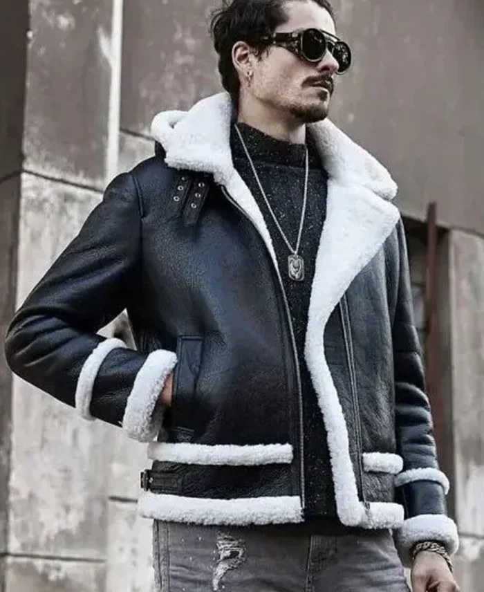 Raymond-SF Bomber Hooded Shearling Leather Jacket front