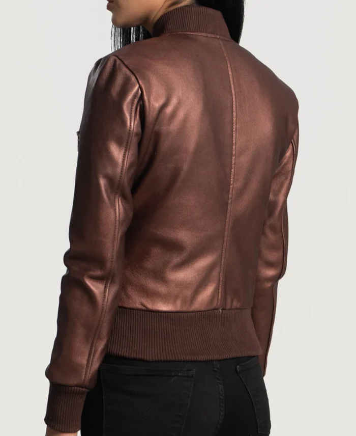 Reida Maroon Leather Bomber Jacket back