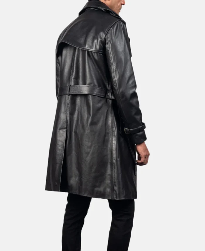 Royson Black Leather Duster Coat back