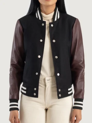 Savant Maroon & Black Hybrid Varsity Jacket front