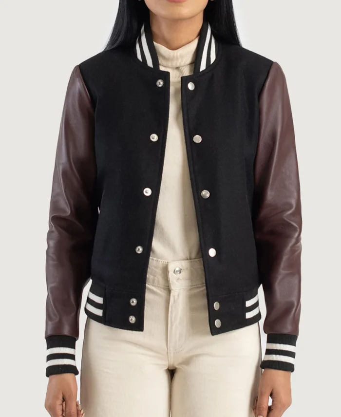 Savant Maroon & Black Hybrid Varsity Jacket front