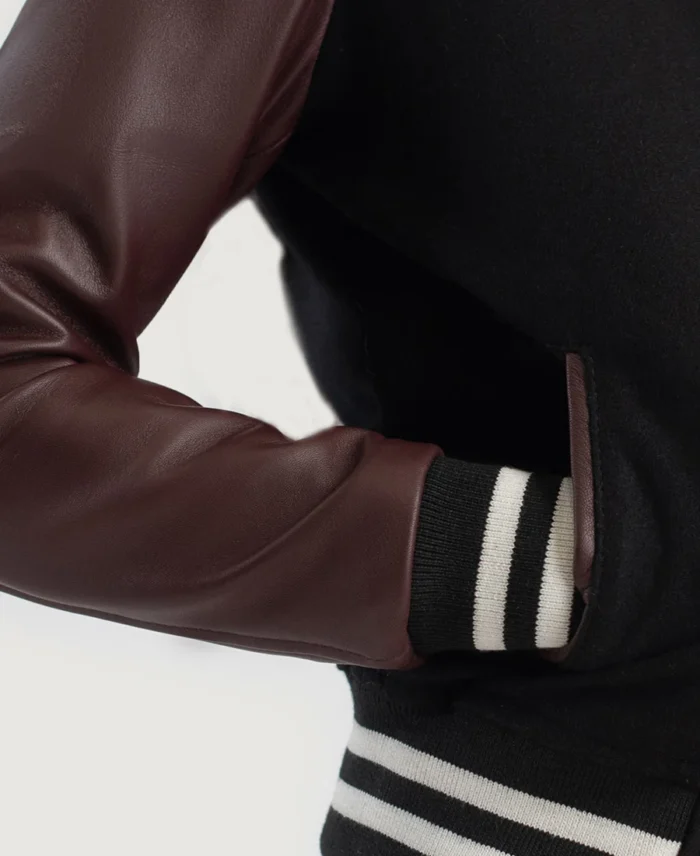 Savant Maroon & Black Hybrid Varsity Jacket zoom side