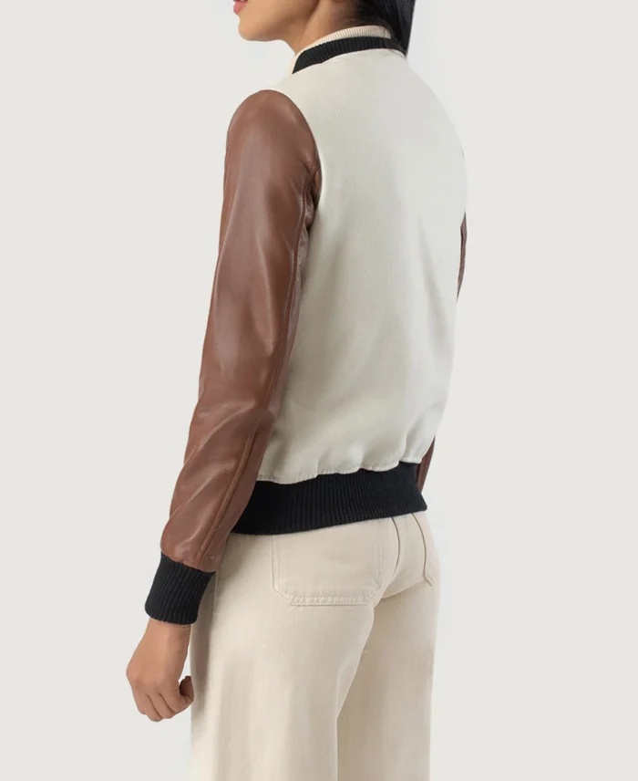 Savant White & Brown Hybrid Varsity Jacket back