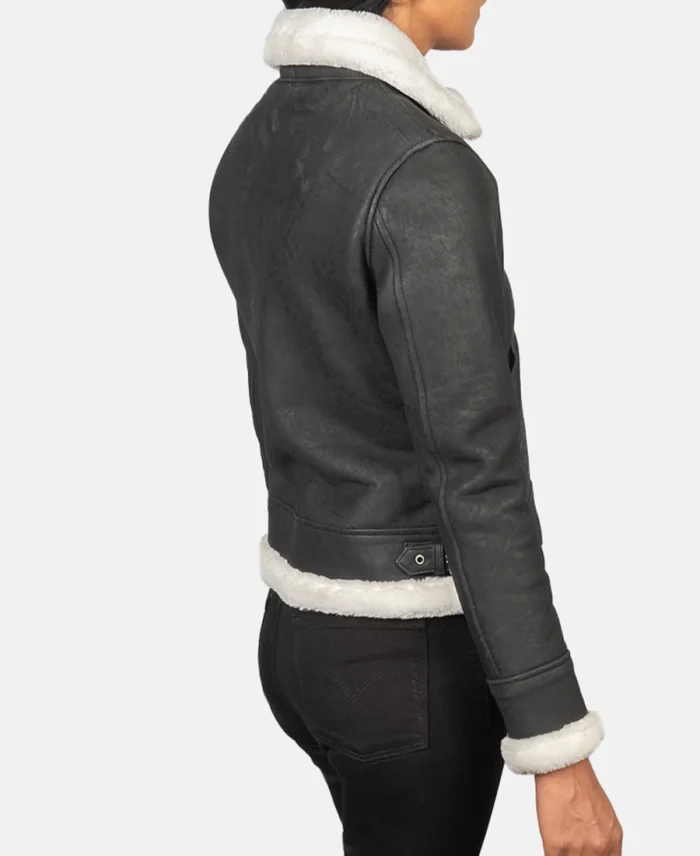 Sherilyn B-3 Black & White Leather Bomber Jacket back