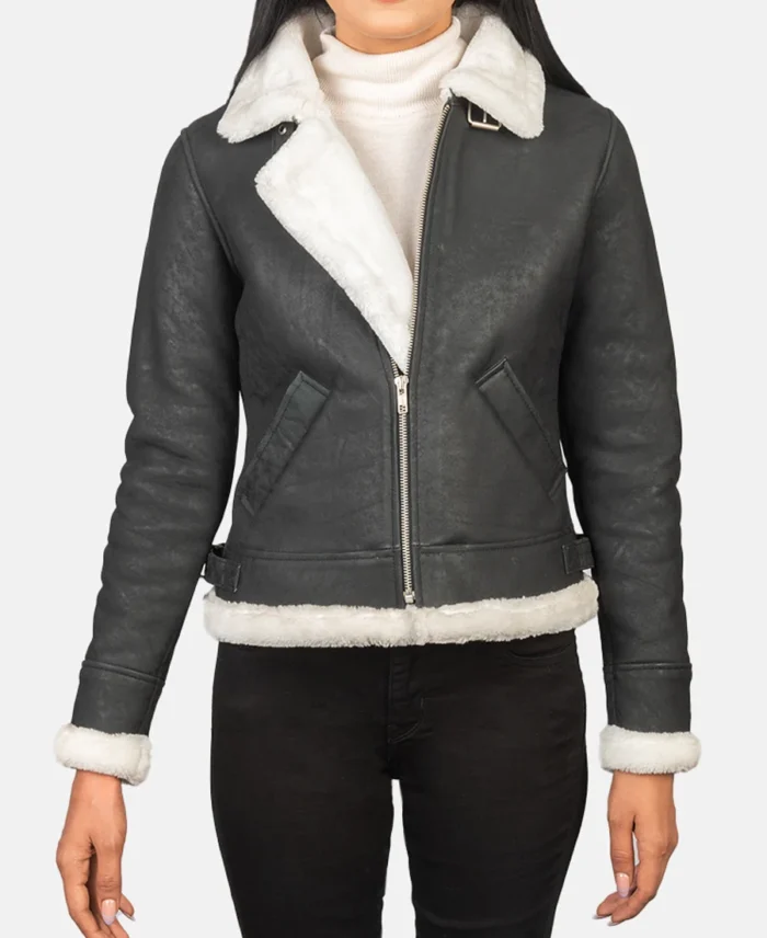 Sherilyn B-3 Black & White Leather Bomber Jacket front