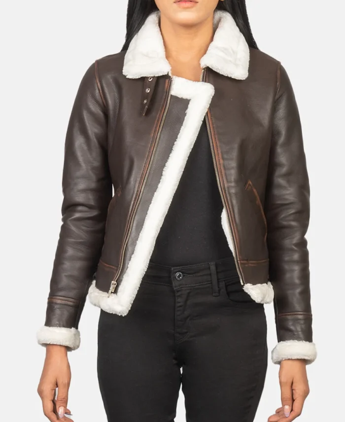 Sherilyn B-3 Brown Leather Bomber Jacket front