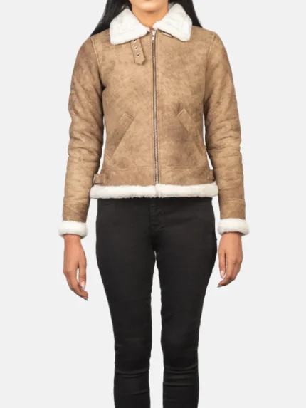 Sherilyn B-3 Distressed Brown Leather Bomber Jacket front