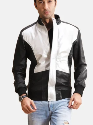 Spade Silver Black Leather Bomber Jacket