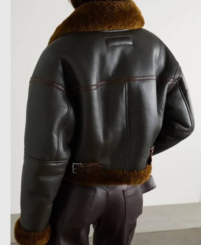 Stacy Shearling Trimmed Textured Leather Jacket back