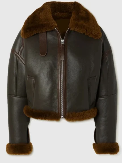 Stacy Shearling Trimmed Textured Leather Jacket front