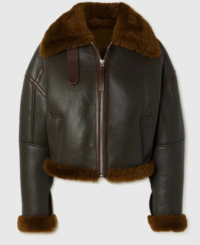 Stacy Shearling Trimmed Textured Leather Jacket front