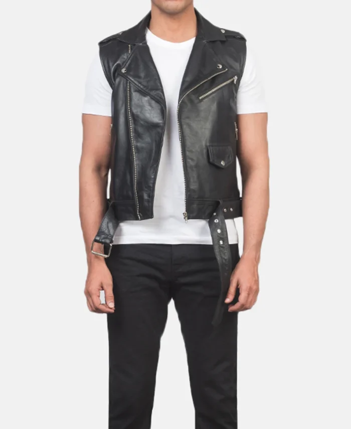 Sullivan Black Leather Biker Vest