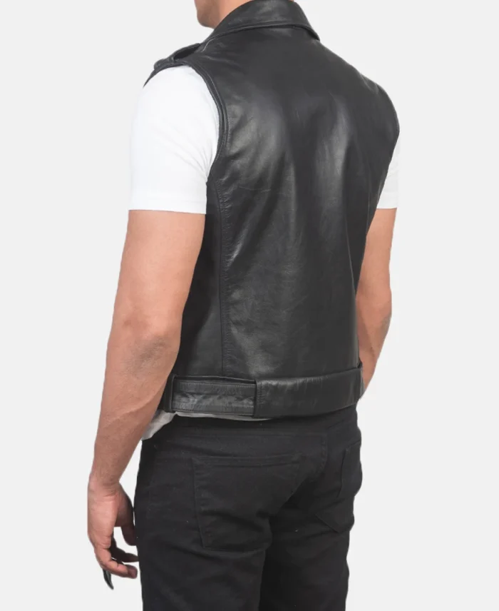 Sullivan Black Leather Biker Vest back