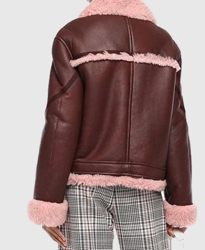 Untitled-1Kathleen Burgundy Shearling Fur Lined Leather Jacket back