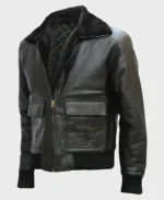 Shaun Black Bomber Sheepskin Real Leather Jacket front