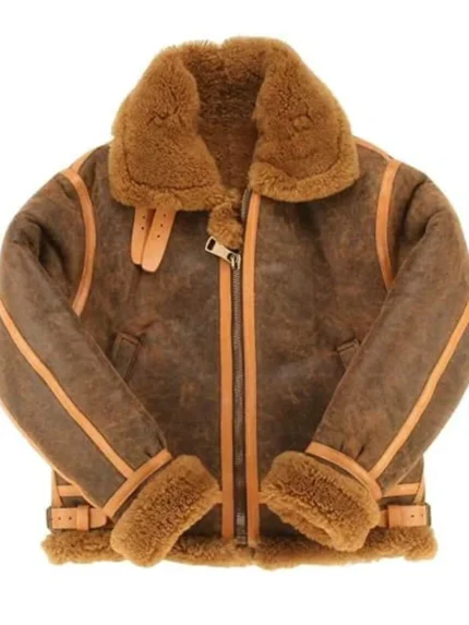 Victor RAF Brown Bomber Shearling Fur Jacket front