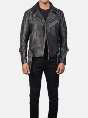 Vincent Black Leather Biker Jacket front