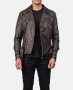 Vincent Brown Leather Biker Jacket front