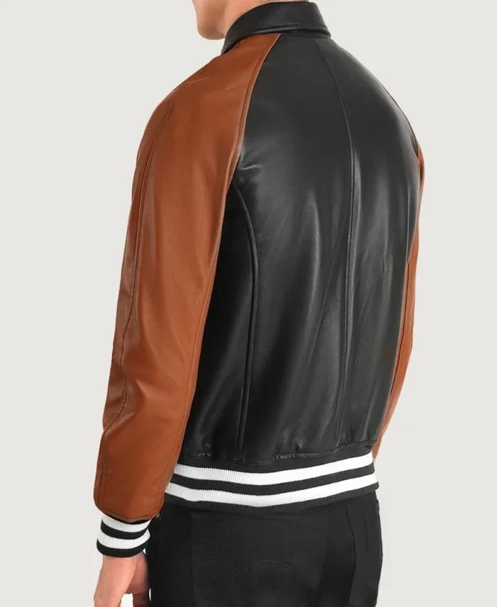 Walton Black & Brown Leather Varsity Jacket back