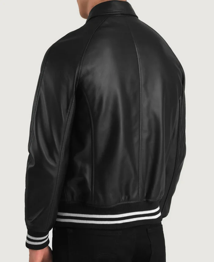 Walton Black Leather Varsity Jacket back