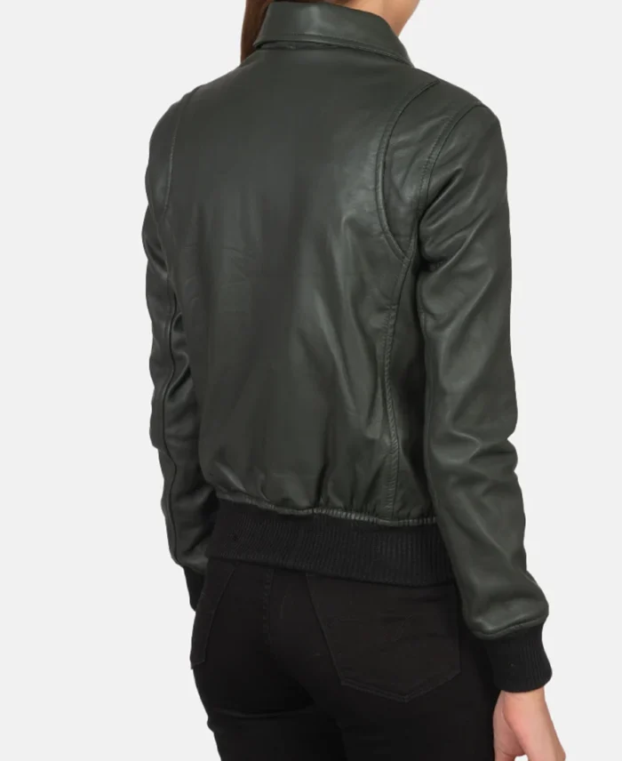 Westa A-2 Green Leather Bomber Jacket back