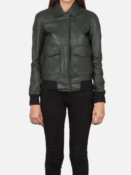 Westa A-2 Green Leather Bomber Jacket front