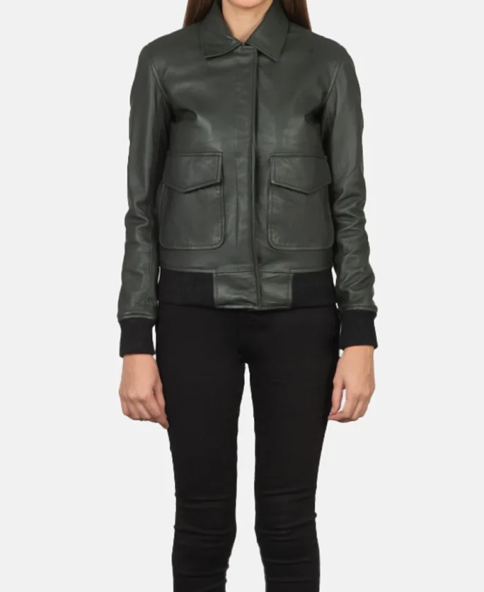 Westa A-2 Green Leather Bomber Jacket front