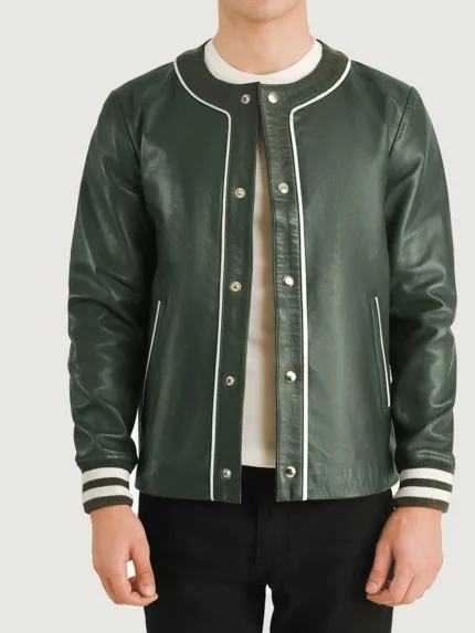 Willis Green Leather Varsity Jacket front