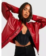 Boohoo Red Leather Jacket