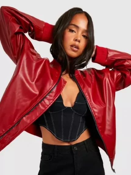Boohoo Red Leather Jacket