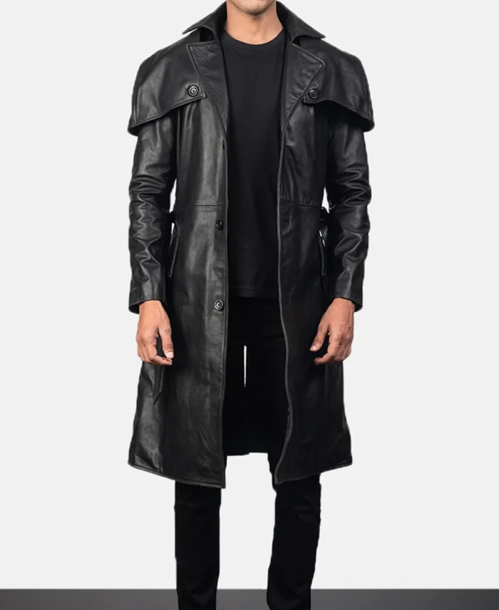 Deux Black Leather Duster front