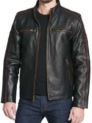 Men Rivet Black Leather Jacket