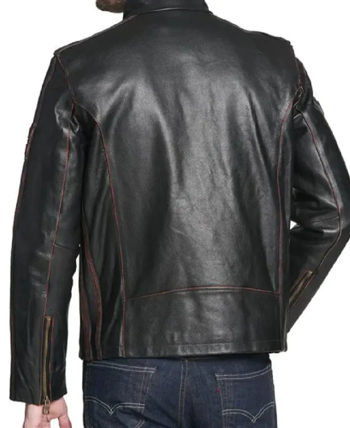 Men Rivet Black Leather Jacket Sale