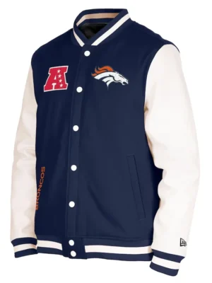 Men's Denver Broncos New Era Navy Third Down Varsity Jacket front