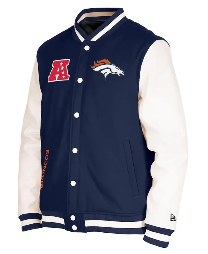 Men's Denver Broncos New Era Navy Third Down Varsity Jacket front